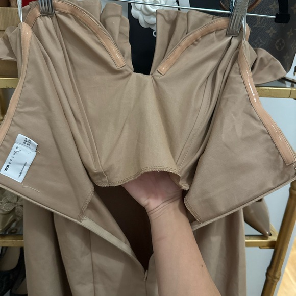 ASOS Design structured frill bust midi dress in stone - Picture 8 of 15